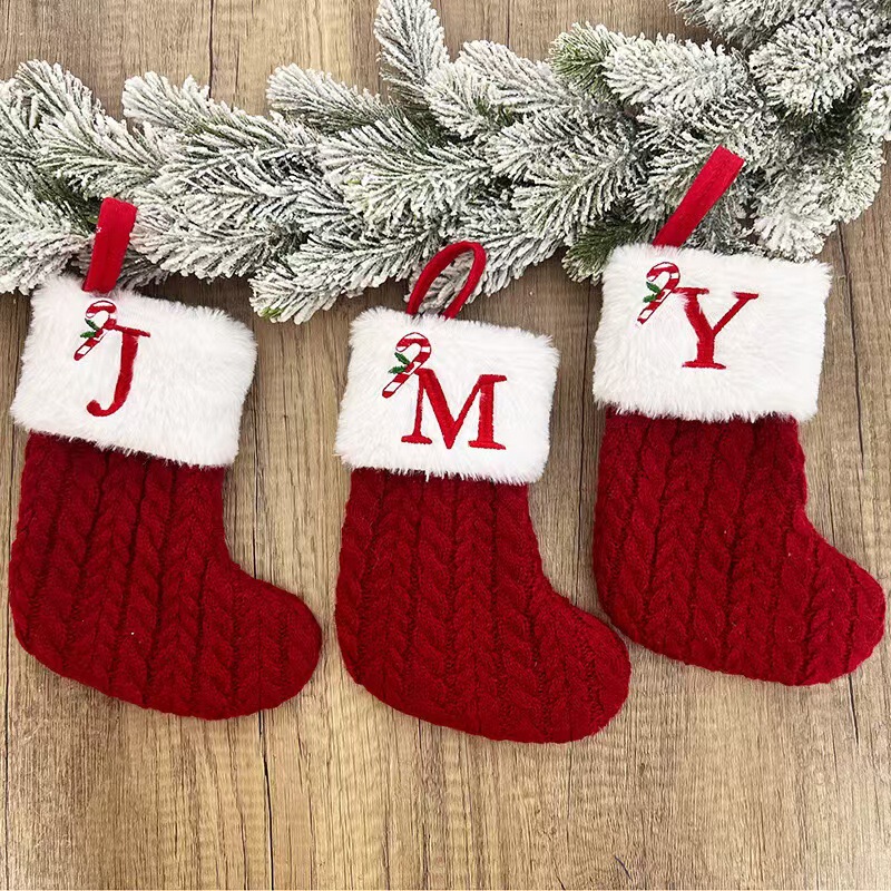 クロスボーダークリスマス装飾品刺繍アルファベットニット靴下子供キャンディーギフトバッグアルファベットクリスマス靴下ギフトバッグ|undefined