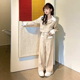 女童春季新款西服外套阔腿裤两件套中大童小香风时尚衣服儿童春装