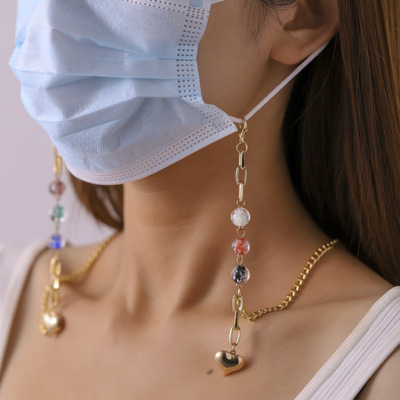 Cross border Selling fashion GLAZE Colored glaze bead Heart-shaped Mask Necklace personality colour Bead Peach Eyewear chain