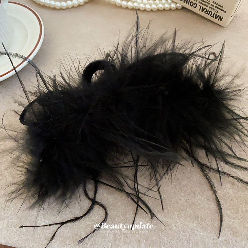 Clip de oreja de conejo de malla de plumas de doble cara otoño e invierno nuevo clip de tiburón de pelo de disco grande de moda accesorios para el cabello de todo fósforo