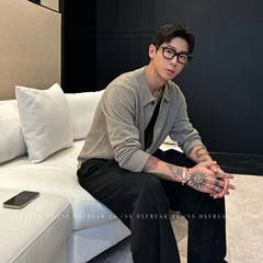 OXFREAK「老钱风 混纺」18针精纺开衫毛衣男高级感翻领针织衫