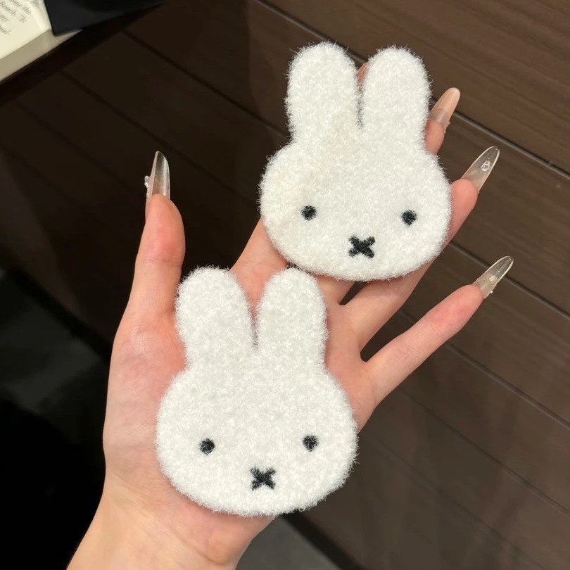Knitted Miffy Rabbit Plush Cartoon Bunny Bangs Sticker Children's Sweet Girl Seamless Magic Tape Hairpin Hair Accessory