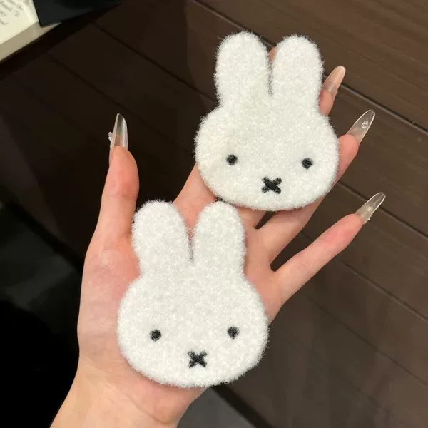 Knitted Miffy Rabbit Plush Cartoon Bunny Bangs Sticker Children's Sweet Girl Seamless Magic Tape Hairpin Hair Accessory