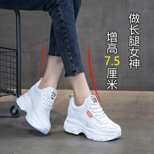 2025年春夏季新款时尚单鞋坡跟低帮内增高厚底前系带小白鞋女