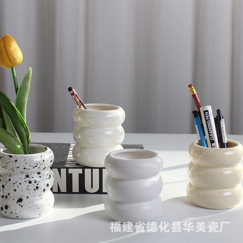 Nordic ins style home ceramic crafts pen holder storage bucket Candlestick candle container ceramic aromatherapy candle Cup