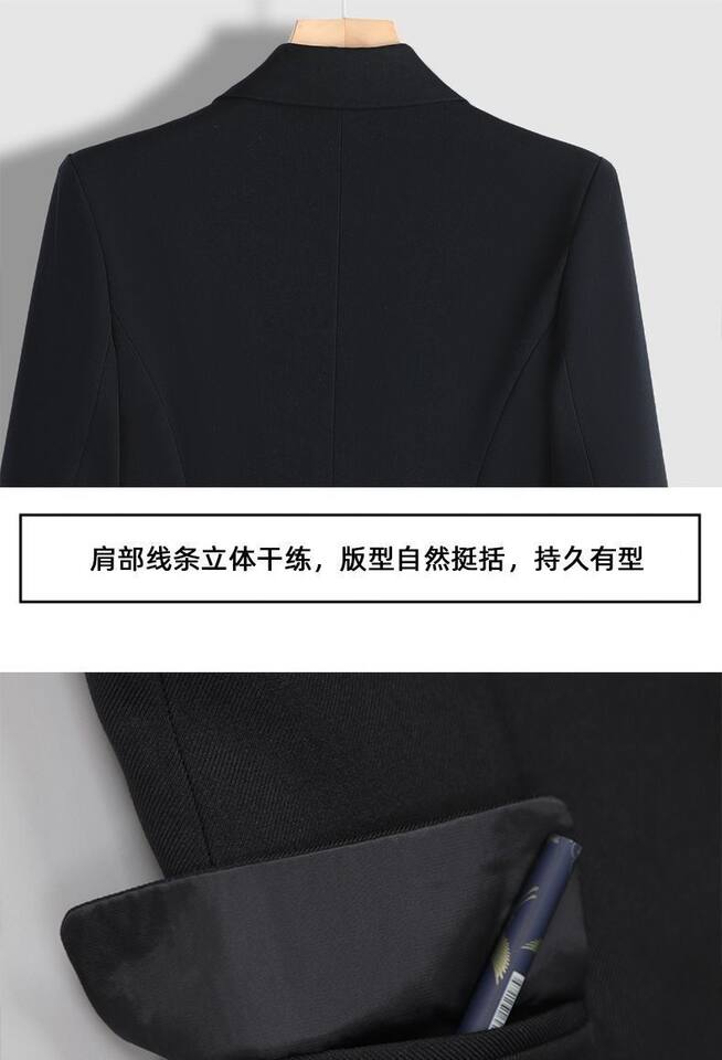 Bộ vest công sở nữ thanh lịch dài tay quần ống loe nhẹ — Quần đen, Áo đen đơn chiếc, Quần áo đen + quần chi tiết 18
