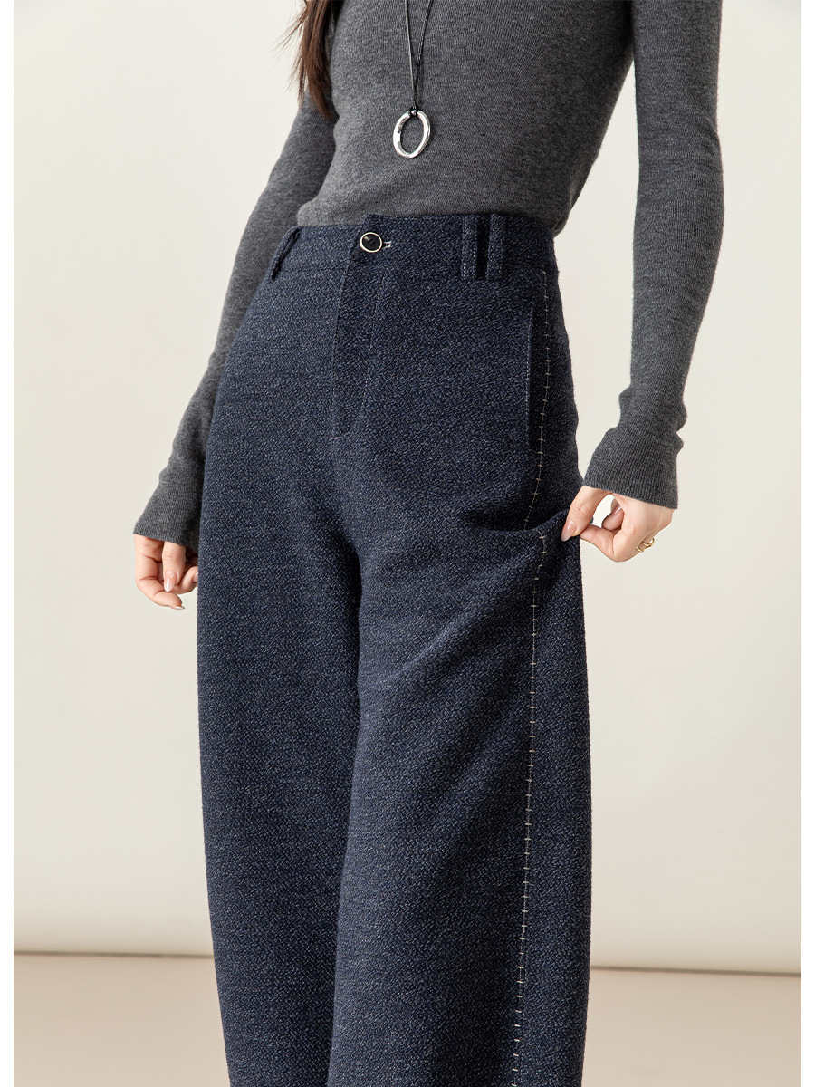 Quần culottes nữ ống rộng dệt kim len phối chỉ trang trí phong cách cổ điển — Xanh da trờicolor