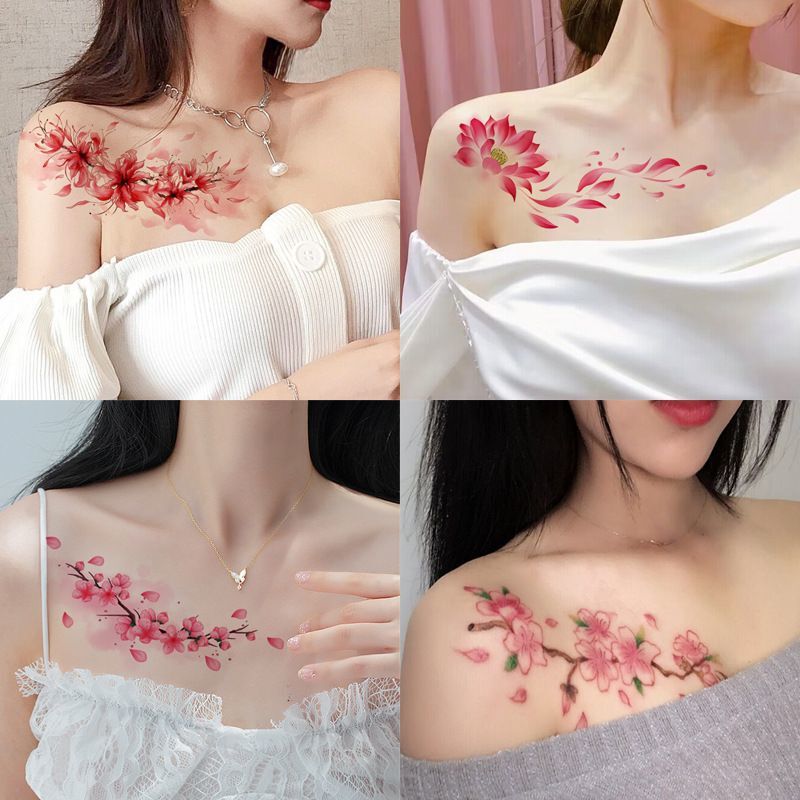 Tattoo Sticker Women's Waterproof Long-lasting Peach Blossom Bianhua National Style Painted Sticker Clavicle Chest Abdomen Concealer Simulation Sticker Tattoo Sticker Women's Waterproof Long-lasting Peach Blossom Bianhua National Style Painted Sticker Clavicle Chest Abdomen Concealer Simulation Sticker