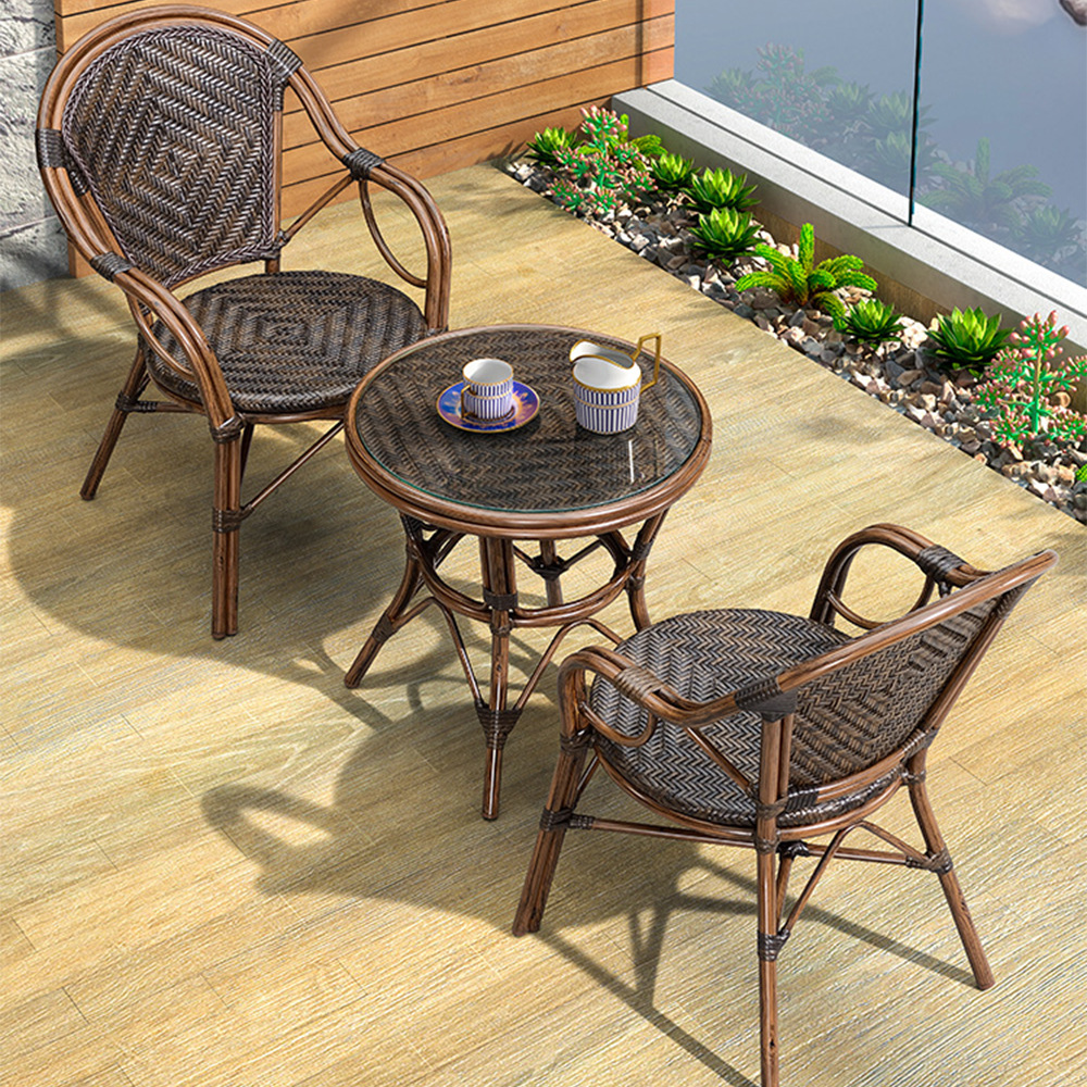 戶外桌椅組合陽台藤椅三件套室外庭院花園休閒茶几藤編露台休閒椅