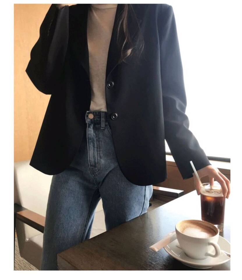 Áo blazer nữ kiểu ngắn dáng vest thanh lịch tay dài cổ vest một hàng hai nút — Màu mơ nhạt (bán trực tiếp tại nhà máy), Màu nâu (bán trực tiếp tại nhà máy), Màu xám đậm (bán trực tiếp tại nhà máy), Màu đen (bán trực tiếp tại nhà máy) chi tiết 12