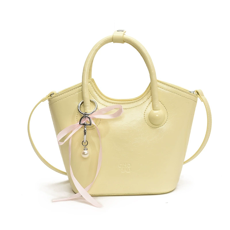 Compact summer handheld small bag, city style, top handle and shoulder strap, with/without pendant