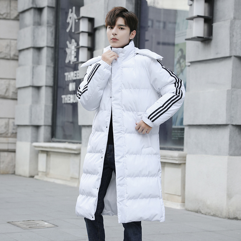 Outdoor sports cotton coat, extra-long men's over-the-knee cotton jacket, three-stripe cotton coat, training windproof warm jacket, lightweight