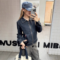 川川也美式做旧修身牛仔夹克外套女复古短款春秋新款上衣cleanfit