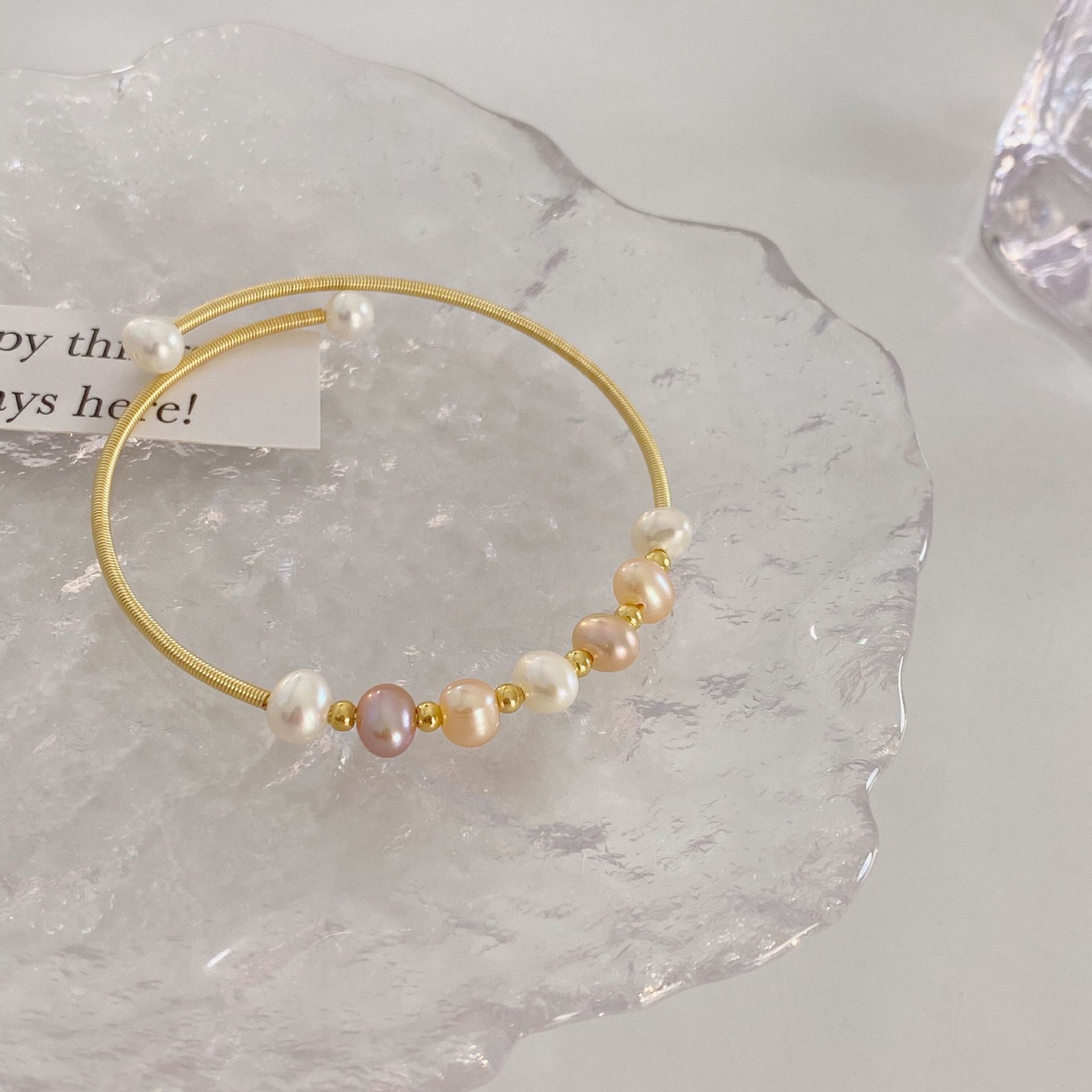 Retro Geometric Copper Plating Pearl Bangle