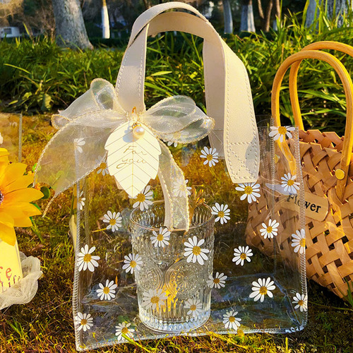 Small Daisy Three-Eight Transparent Handbag Gift Bag PVC Plastic Birthday Gift Box High-End Gift Bag
