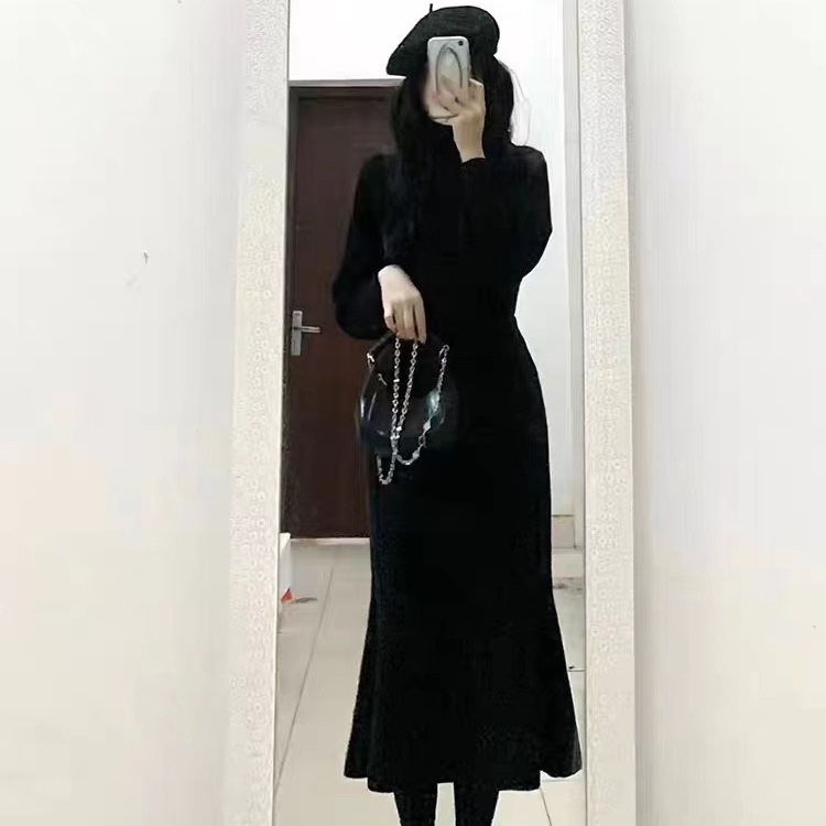 【Knit Dress】Knit dress for women to pair with a coat, long style for autumn and winter, waist-cinching, suitable as a base layer in winter, fishtail design 【Knit Dress】Knit dress for women to pair with a coat, long style for autumn and winter, waist-cinching, suitable as a base layer in winter, fishtail design