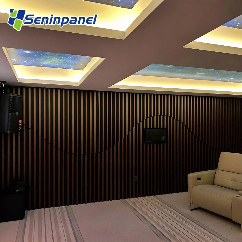 Customized Mdf Sound-Absorbing Grille Board Bamboo Wood Fiber Wall Decoration Environmentally Friendly Moisture-Proof Tooling Soundproofing Material for Audio-Visual Room