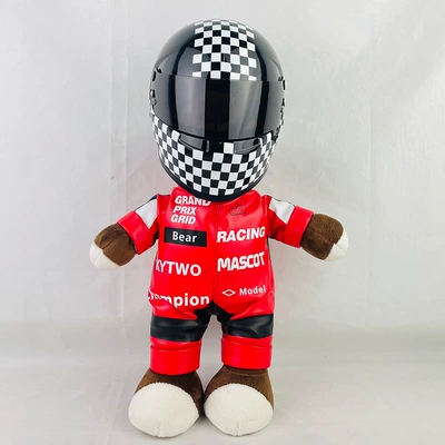 Motosiklet dəbilqələri | Doll Helmet Battery Car Decoration - 28cm-35cm-red-bear-f1-plaid-helmet-buckle-anti-collision-layer