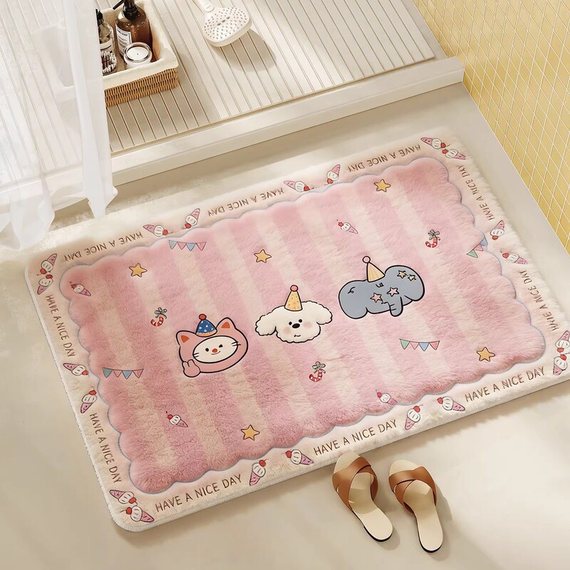 Cute Cartoon Imitation Cashmere Floor Mat, Bathroom Water-Absorbent Non-Slip Carpet, Fairy Entrance Door Decorative Mat