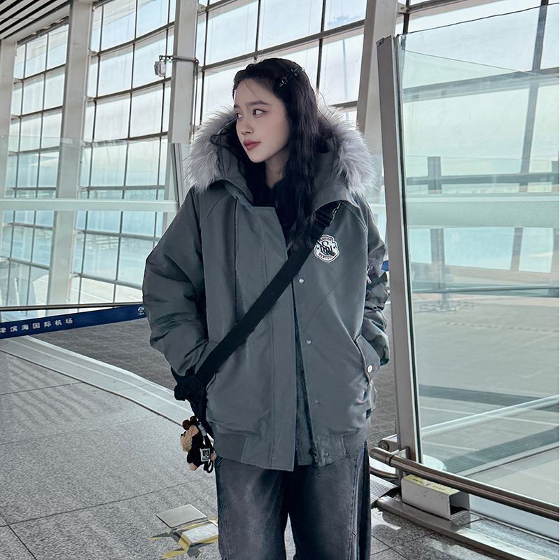 大毛领棉服女2025年冬季新款派克韩版宽松棉衣加厚保暖棉袄外套潮|undefined