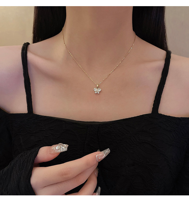 Zircon Pendant Titanium Steel butterfly Necklace for Women