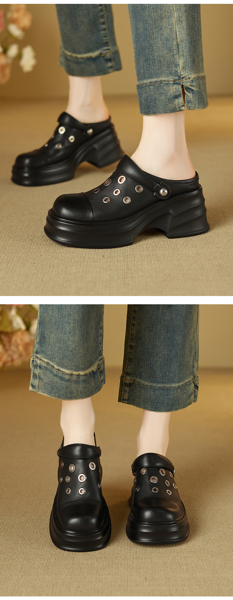 Dép sandal nữ mũi nhọn quai chữ V đế dày gót cao 9 cm — màu trắng ngà chi tiết 4