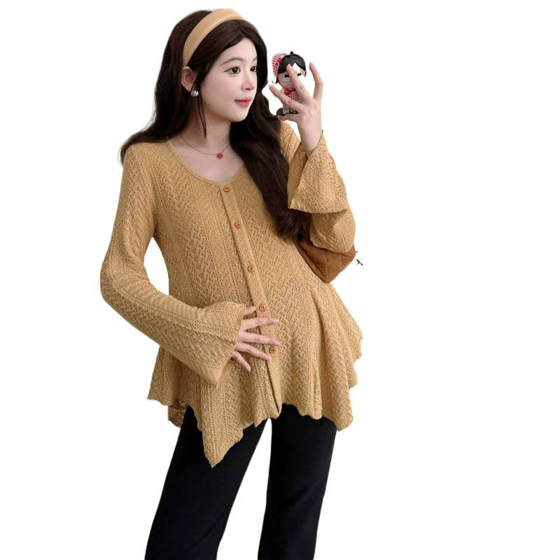Demi-season thermal underwear, knitted fashionable sweater, megaphone for pregnant, Korean style, fitted