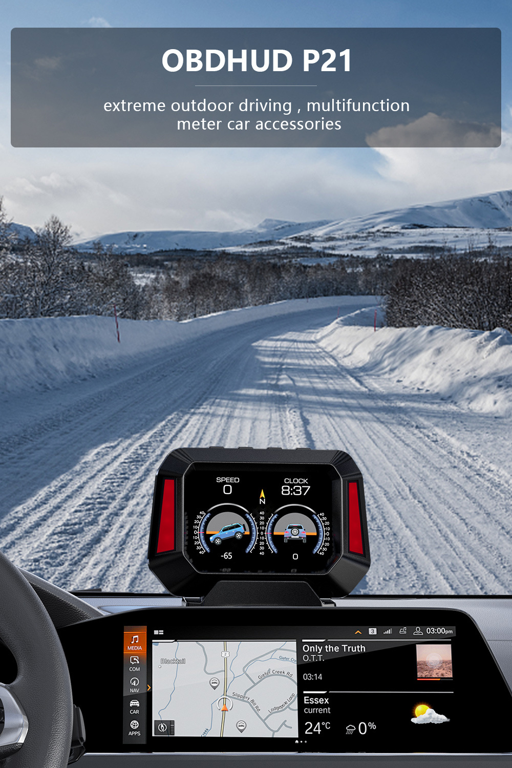 Weiying P21 Head-Up Display Portable In-Car Hud Multi-Function Driving Computer with Inclinometer and Speedometer