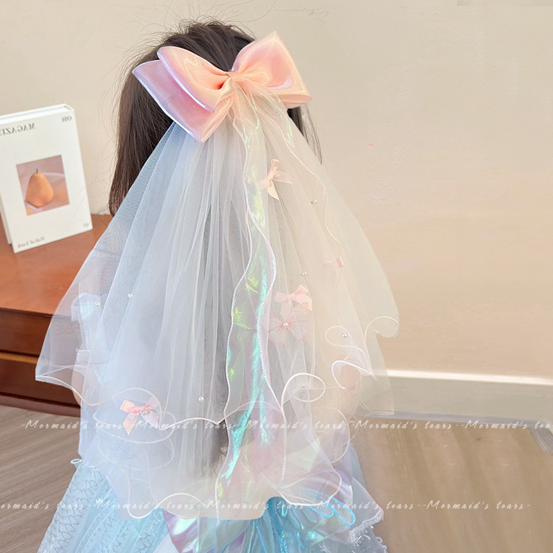 新しい子供のベールスーパー妖精プリンセスリボンフローティングガーゼヘアピン少女の誕生日写真ヘアピン女の子のヘアアクセサリー|undefined