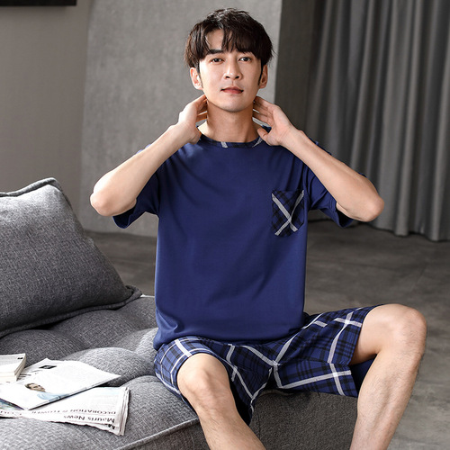 Men's Summer Pure Cotton Short Sleeve Casual Simple Middle-Aged Dad Wearable Outwear Home Set