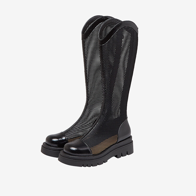 Boot nữ da lưới thoáng khí mùa hè, đế dày rỗng, ống rộng cho chân to — Màu nâu ống lớn, Màu đen cổ ống lớn, Ống nhỏ màu đen, Ống nhỏ màu be chi tiết 80