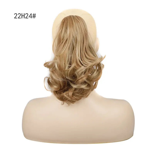 Wig Amazon curly clip-in ponytail synthetic high-temperature silk short mixed color ponytail wholesale