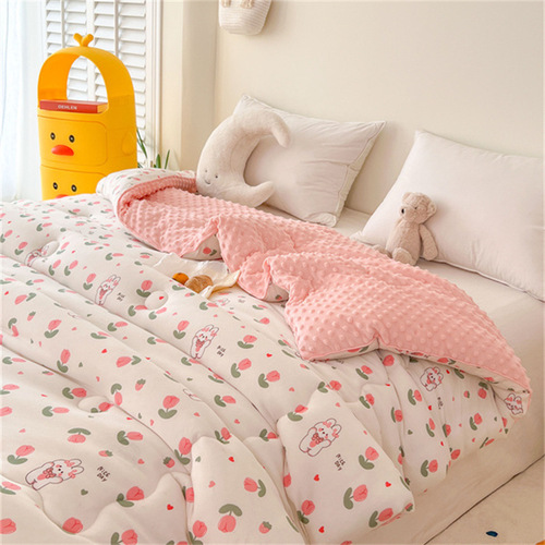 New A-Grade Knitted Cotton Autumn/Winter Quilt with Thickening, Baby Grade Pea Cotton Quilt Cover with Cartoon Design, Pea Cotton Filling Quilt