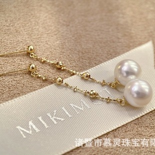 18K Gold Accessories Fairy Bead Chain Earrings Picture with 8-9mm Beads Upper Ear Smart Without Beads