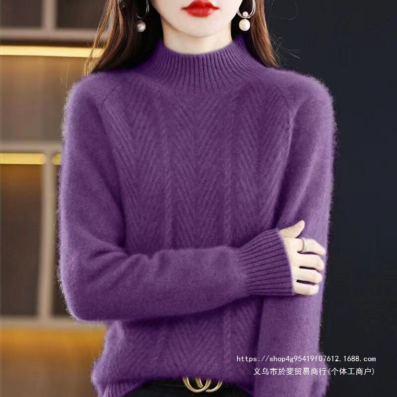 Stylish loose-fitting half-turtleneck sweater for women, thickened for autumn and winter, new knitted pullover versatile base shirt