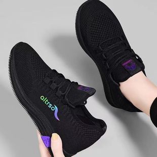 Black Running Shoes Work Shoes Women's Non-slip sneaker Soft Bottom Cloth Shoes Casual Comfortable Slip-on Mom Shoes