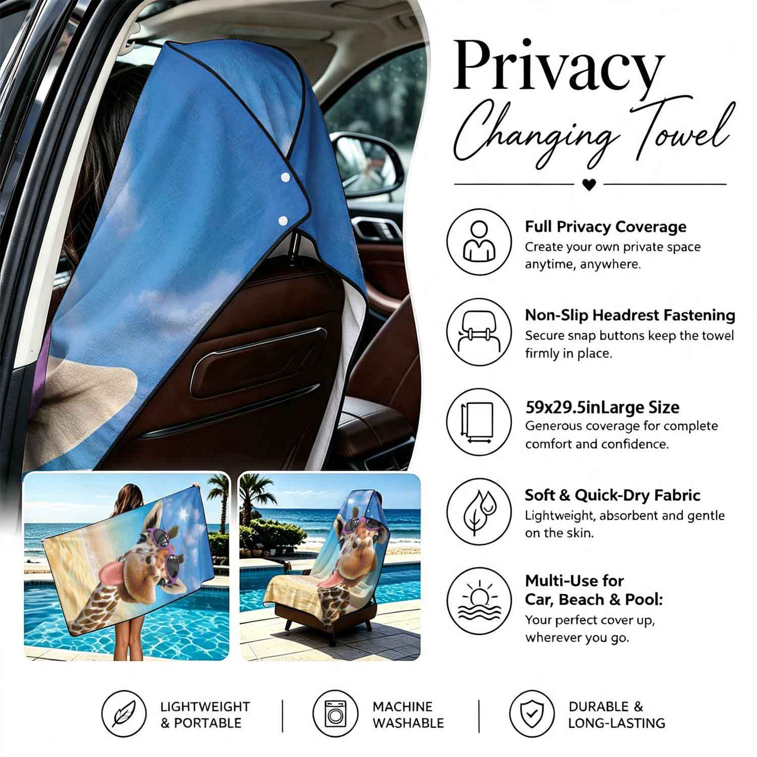 Printed bath towel and car seat cover 2-in-1, ultra-fine fiber outdoor beach and car dual-use universal seat cushion