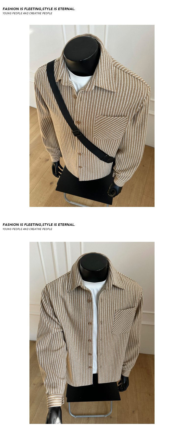 Camicia a maniche lunghe a righe uomo taglio largo giacca casual_voghion.com