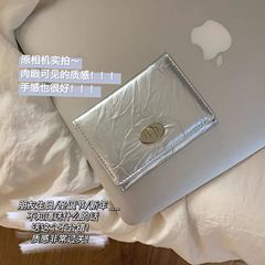 休闲风银黑百搭钱包女款少女心防消磁收纳证件卡包小众裂纹零钱包