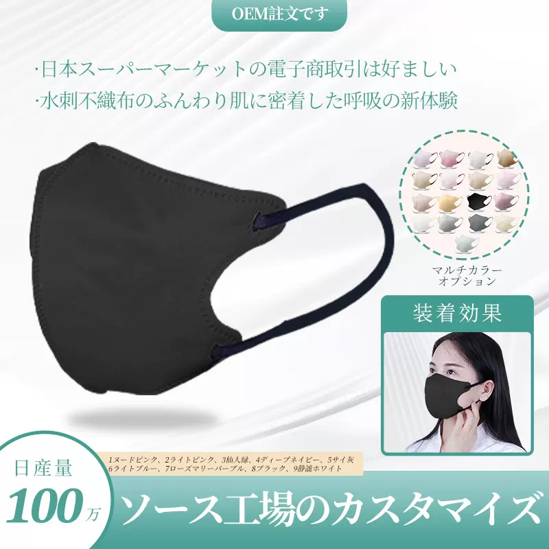 工厂批发水刺无纺布3D立体口罩日本一次性三层防护透气薄款盒装