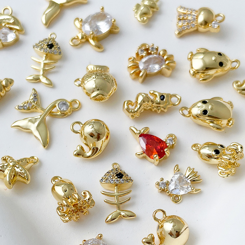 4g Weight Pendant Jewelry Making Type 18K Gold Plated Plating Material DIY Jewelry Accessories Classification 1 Piece Quantity Copper Material Starfish, Dolphin Pattern Plating Design Retro, Marine Style Style 1 Piece Copper 18K Gold Plated Starfish Dolphin Pendant 2