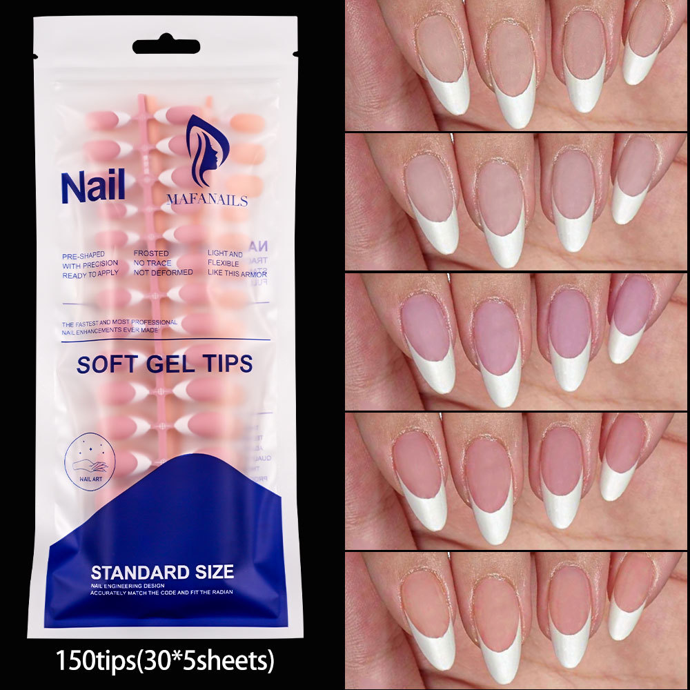 Cross-Border 5-Color Matte Nail Tips Set, 150 Pieces, French White Edge Wearable Nails, Full Cover Matte Nail Tips, Nude Color Fake Nails