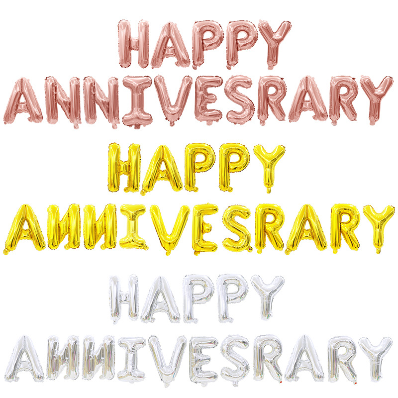16寸周年快樂字母鋁膜氣球結婚紀念日周年慶場地布置鋁膜氣球批發