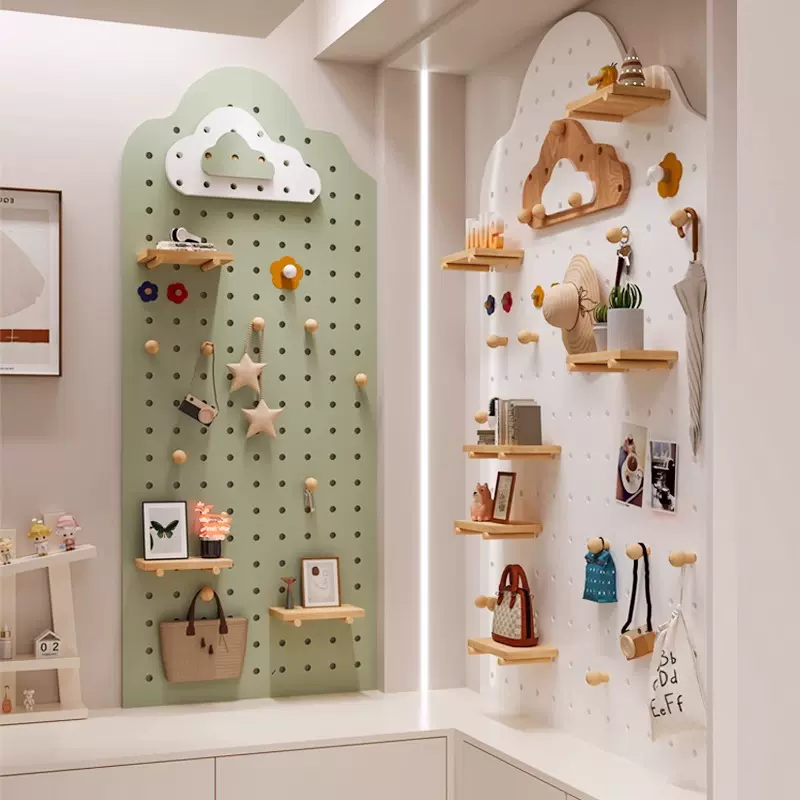 实木洞洞板置物架入户玄关墙上造型装饰隔板收纳架展示架置物架