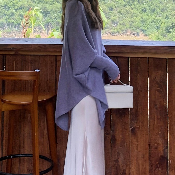 黑莓慵懒风宽松针织衫毛衣外套2025春秋新款不规则设计感蝙蝠袖女|undefined