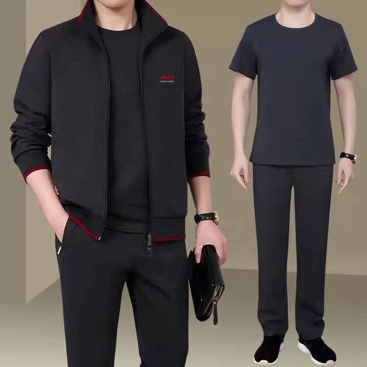 845 collar and cuffs with red edge dark gray three-piece suit [with short-sleeved t]