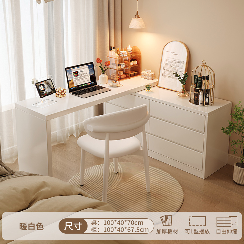 Escritorio de esquina, dormitorio, tocador semicerrado, luz integrada, lujo moderno, escritorio de oficina en forma de L de alta gama, banco de trabajo