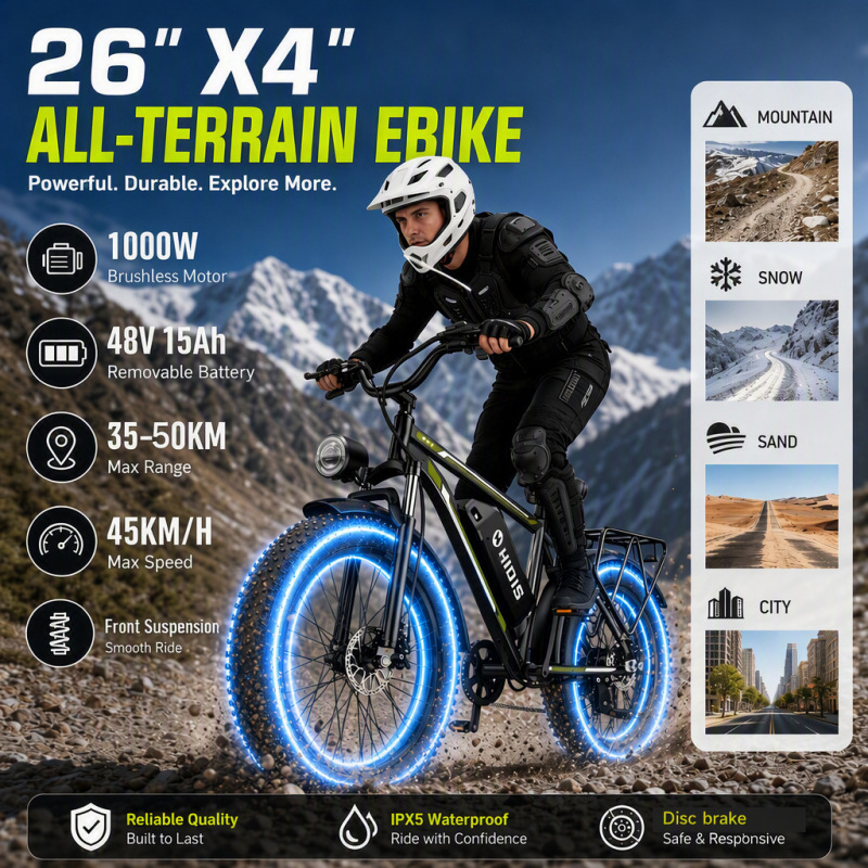 European and American Export Lithium Battery 26inch E-Bike Electric Assist Bicycle for Snow Conditions 1000W High-Power Electric Vehicle 48V European and American Export Lithium Battery 26inch E-Bike Electric Assist Bicycle for Snow Conditions 1000W High-Power Electric Vehicle 48V