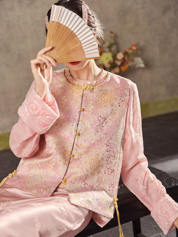 早秋复古国风盘扣背心新中式提花重工刺绣轻奢设计马甲女 N7046|undefined