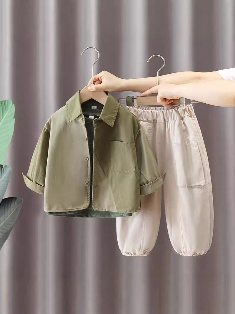 5723 Traje de primavera y otoño para niños 2025 Moda para niños Nuevo estilo Ropa para niños Camisa de primavera para bebés Traje de tres piezas